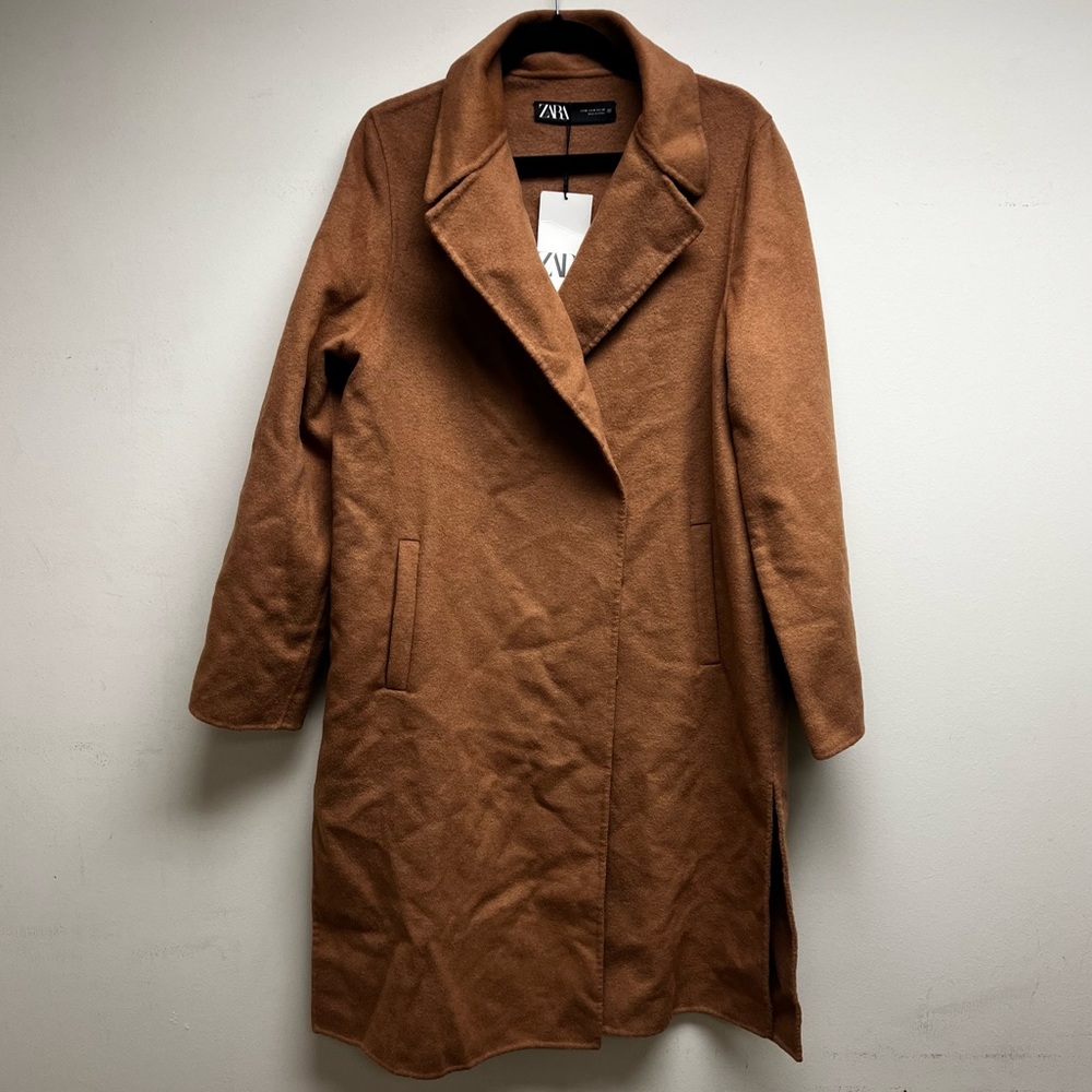 Zara - Open Front Wool Blend Long Coat - Size M